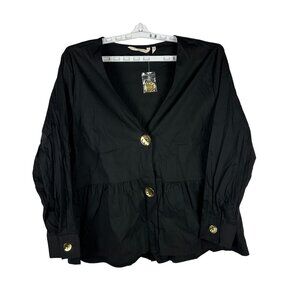 Soft Surroundings Women's Black Long Sleeve Blouse With Gold Buttons Size 1X